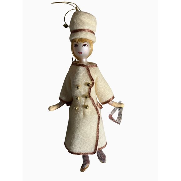 Vintage Blonde Doll Ornament With Winter Coat and Hat - Picture 1 of 12